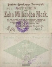 Traunstein Inflationsgeld Sparkassa Traunstein gebraucht (III) 1923 10 Milliarde