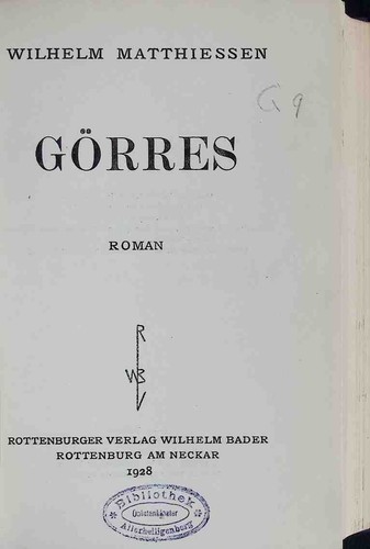 Görres roman matthießen - :,