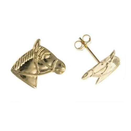 Gelbgold pferdekopf ohrstecker - gelbgold,