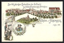 Lithographie Striegau, Festplatz zur Gedenkfeier der Schlacht, Siegehöhe b. Hoh 