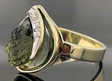 Gelbgold Ring Aus 585 Gelbgold Mit Moldavit & Diamanten Besetzt. Gr.18.5 (ca.58)