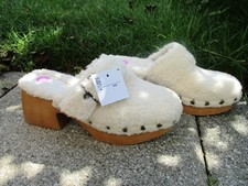 Teddyfellfutter Plateau Clogs Hütten-Hausschuh mit Nieten und Schnalle Gr.38