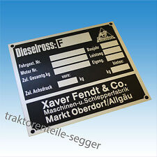 Typenschild Fendt Dieselross Blanko Fahrgest. Nr. Baujahr Traktor Schlepper 179