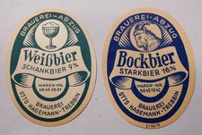 Alte Etiketten Brauerei Otto Hagemann Trebbin (L.Brandenb.) 50iger Jahre