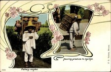 Jugendstil Passepartout Ak Mexiko, Pottery vendor, Hauling... - 3812840