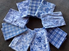 Konvolut 9 Stoffstücke, je 50x70 cm, Bauernbettwäsche, Antik, Vintage, blau