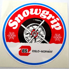 Werbe-Aufkleber Snowgrip ES Oslo Norway Schneekrallen Norwegen 70er Oldtimer