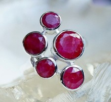 Handarbeit Ring 54 57 59 Groß Silber Silberring Modern Rubin Rot Facettiert 