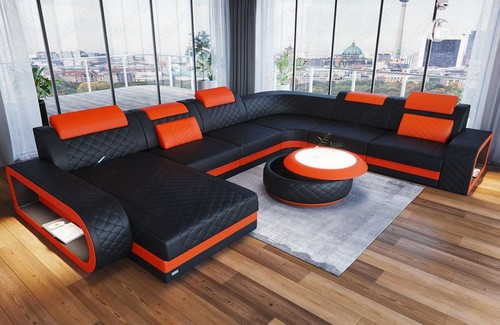 Leder wohnlandschaft couch - leder,