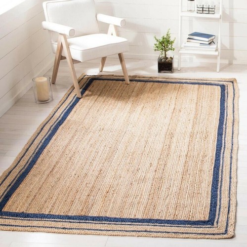 Teppich jute blaue linie - teppich,