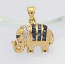 ♦ Elefant Hals Ketten Anhänger 18 kt 18k 750 er Gelb Gold mit Saphiren Diamanten