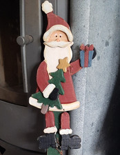 Großer Gartenstecker Weihnachtsmann "Willkommen" aus Holz - 77 cm