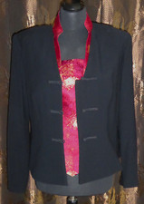 2 Teiler Damen schwarze Jacke m. Mandarinkragen Top aus rotem Seidenbrokat 42/44