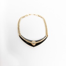 PRE-LOVED Christian Dior Halskette mit Kristallen Schwarz Gold mit Staubbeutel