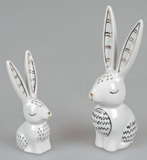 Hase Keramik 17 cm schwarz weiß gold modern (700728B) Ostern Osterdeko 