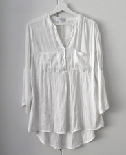 AMISU Damen Bluse Shirt mit Brusttaschen 3/4 Ärmel weiß Gr. L