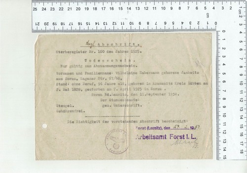 Abschrift todesschein forst - abschrift,