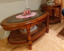 Tische - Set, Couchtisch oval, 100 x 64 x 40 hoch, Beistelltisch 60 cm Durchm.