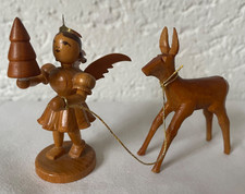 Weihnacht Erzgebirge älteres Set Engel Tannenbaum Reh an Leine