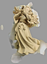 Handgeschnitzt natur Lindenholz: Engel mit Trompete  14cm ca. 1980 bayr. Wald