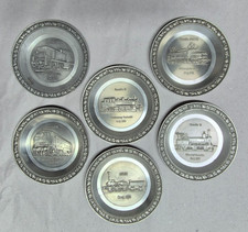 6 kleine Eisenbahn Lok Motiv Zierteller aus Zinn