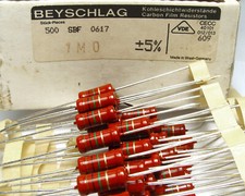 30x Beyschlag Kohleschicht Widerstand 1 MOhm, SBF 0617, 1W, NOS