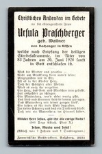 Sterbebild Ursula Praschberger