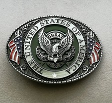 Große USA Western Gürtelschnalle Silber Adler Flagge America Buckle Cowboy Rodeo