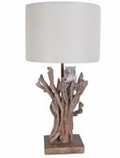 Tischleuchte Landhaus Lampe Leuchte Eule Tischlampe Baumstamm Nachttischlampe