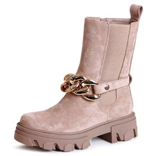 Damenschuhe Plateau Stiefeletten Velours Halb Stiefel Kurze Chelsea Boots Kette