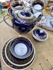 Elegantes Kaffeeservice in Kobaltblau und Golddekor – Echt Weimarer Porzellan