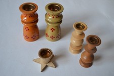 Konvolut 5 kleine Kerzenhalter Kerzenständer Leuchter Holz Weihnachten DDR Deko