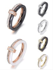 JS💖 Ring Edelstahl Keramik Zirkonia Schwarz Weiß Größenauswahl ES-0934