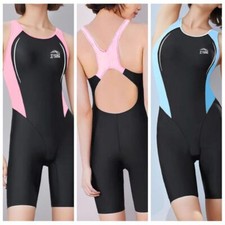 DE Damen Surfanzug Badeanzug mit Bein Farbblock Schwimmanzug Sport Bademode