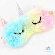 Plüsch Schlafmaske Augenmaske Einhorn Regenbogen Schlafbrille Frauen Kinder NEU