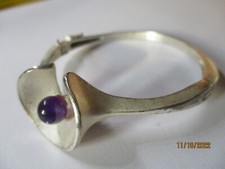 Modernist Armreif  Sterlingsilber & 1 Amethyst, Handarbeit, Vintage, 28,87 Gr.