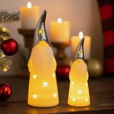 2 süße Wichtel aus Keramik mit LED-Beleuchtung - Weihnachtsdeko Figur Advent