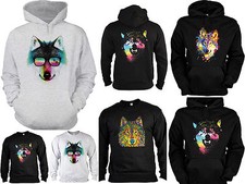 Wolf Sweater - Kapuzensweatshirt Wolfmotiv - Zip Hoodie Wolf Neon Kunstdruck 