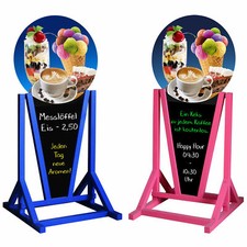 WERBEAUFSTELLER Kundenstopper Kreidetafel mit Nachspeise Dessert aus Holz 