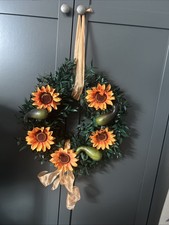 Herbstkranz Herbstdeko Türkranz Fensterkranz Sonnenblumen Kürbis Fensterhänger