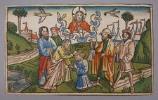 Altkolorierter Holzschnitt -