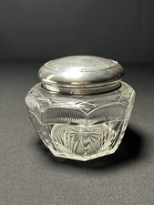 Antike Glasdose mit Silberdeckel 800 Halbmond & Krone