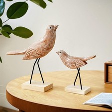 2x Holzvögel Figuren Statue