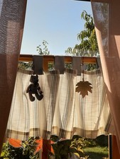 Scheibengardine Überhang Leinen natur