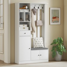 HOMCOM Garderobe Set Flurgarderobe mit Sitzbank, Schuhschrank, 4 Haken, Weiß
