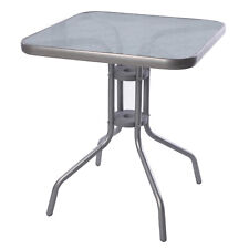 Gartentisch Bistrotisch Eckig Glas Metall Silber Balkontisch Glastisch B60xH70cm