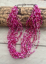 Statement Kette, Collier, mehrreihig, Glasperlen,Boho, Modekette pink rosa weiss