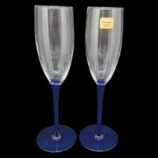 Luminarc Sektgläser 2er Set Blauer Stiel Glas Vintage Champus Blau 22 x 5 cm