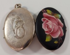 ? Antikes Medaillon 925er Silber – Handbemalte Rose auf Emaille – ca. 13,6 g