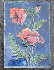 Wandrelief Bild Mohnblumen Majolika Keramik